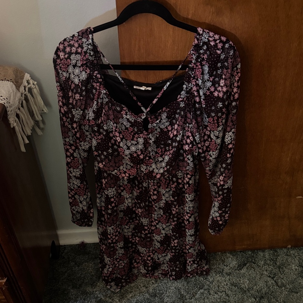 Maurices Black and Pink Floral Long Sleeve Dress